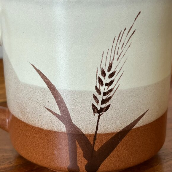 Vintage Stoneware Wheat Mug Brown Beige Coffee Cup - Picture 7 of 10